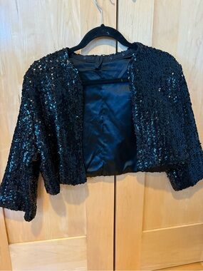 Black Sequin Cropped Bolero Jacket